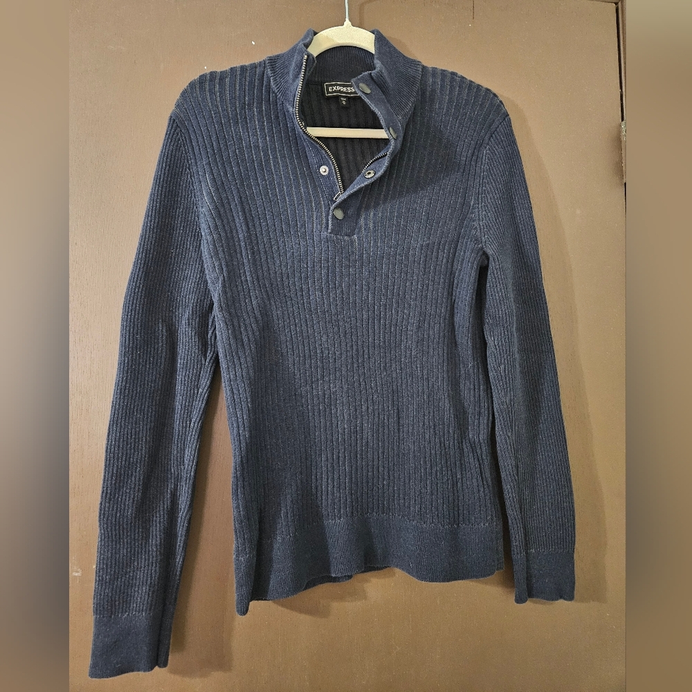 Men's Express Ribbed Knit 3/4 Button Sweater